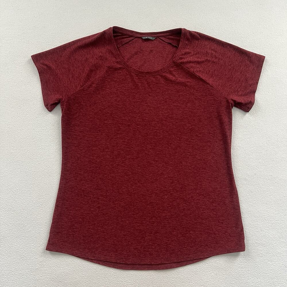 Oiselle Crimson Red Space Dye Lux Scoop Neck Raglan Short Sleeve Stretch Top 12